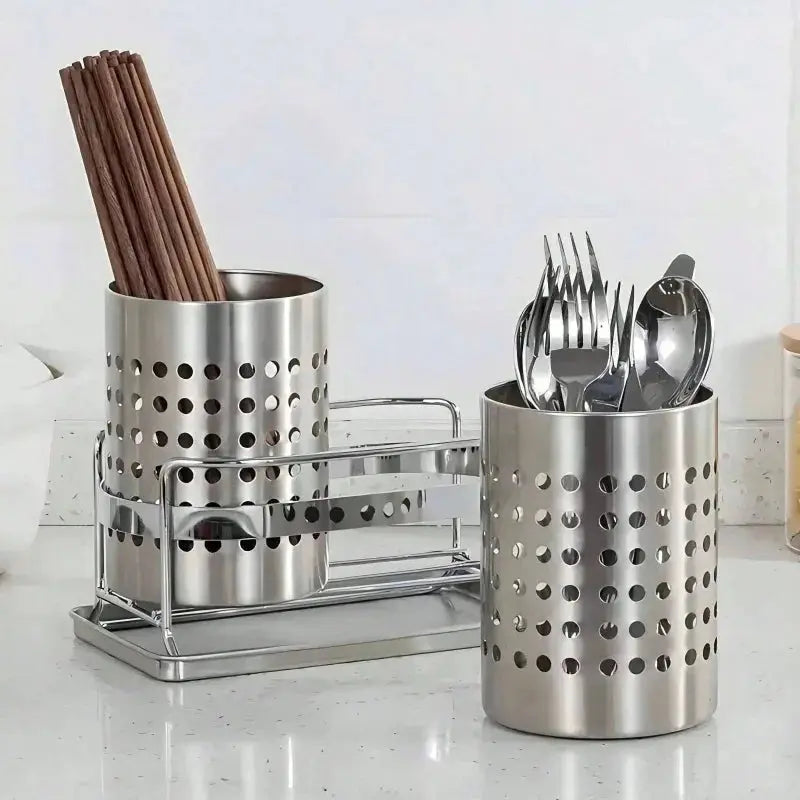 Stainless Steel Cylindrical Utensil Holder Cutlery Storage Box for Kitchen and Countertop