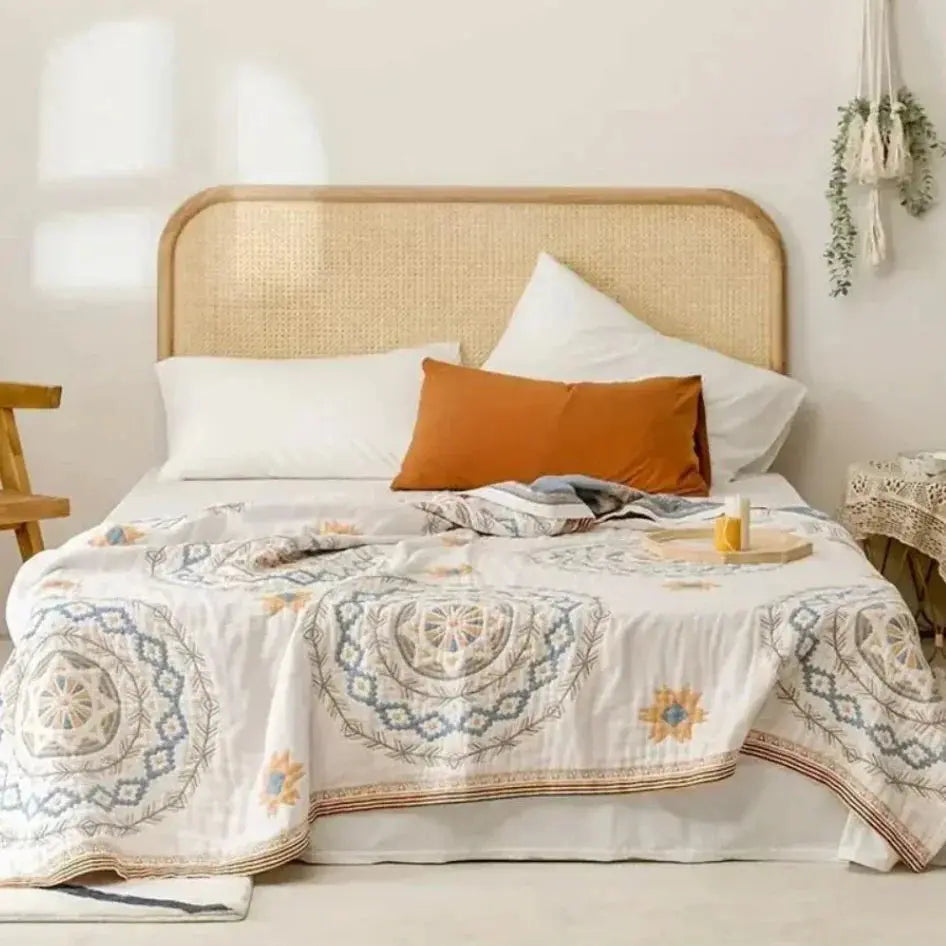 Nordic Boho Soft Bedspread with Breathable Cotton Gauze for Sofa, Bed, and Summer Air-Conditioned Comfort