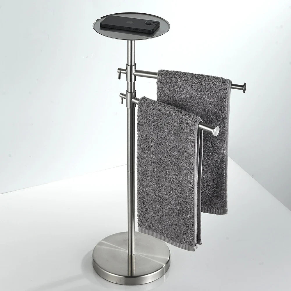 Freestanding Stainless Steel Towel Rack with Weighted Base Design for Bathroom and Outdoor Towel Storage