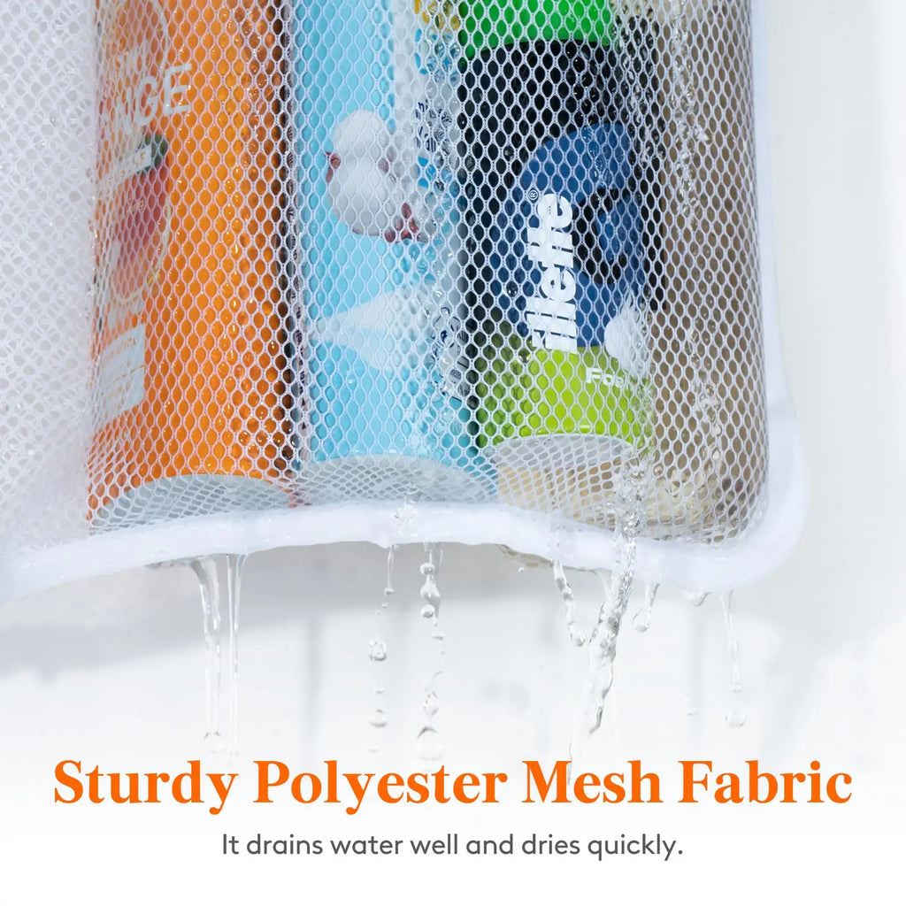 Hanging Mesh Shower Organizer Bag with Multiple Storage Pockets for Bathroom Travel Dorm and Camping Use (3 Hooks Included)