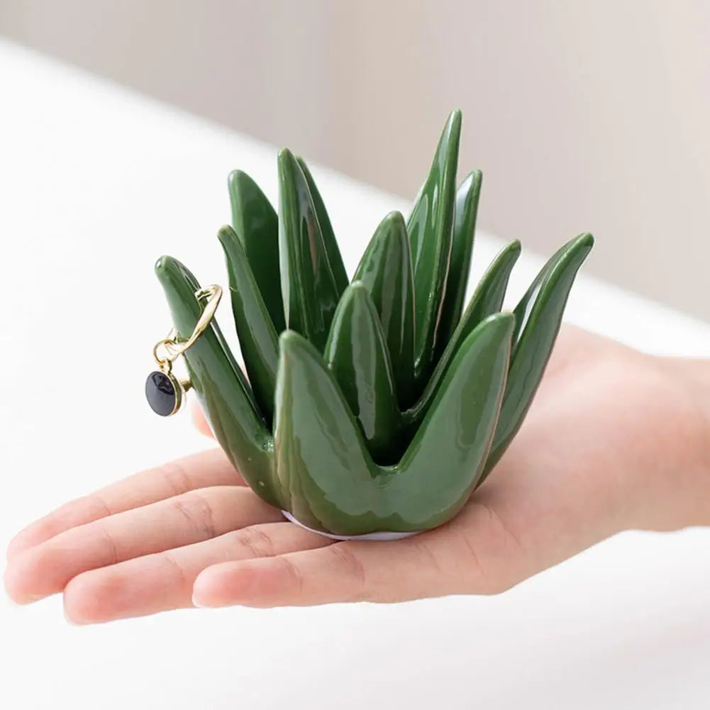 Succulent Ring Holder Dish with Ceramic Cactus Design for Jewelry Storage and Gift Giving