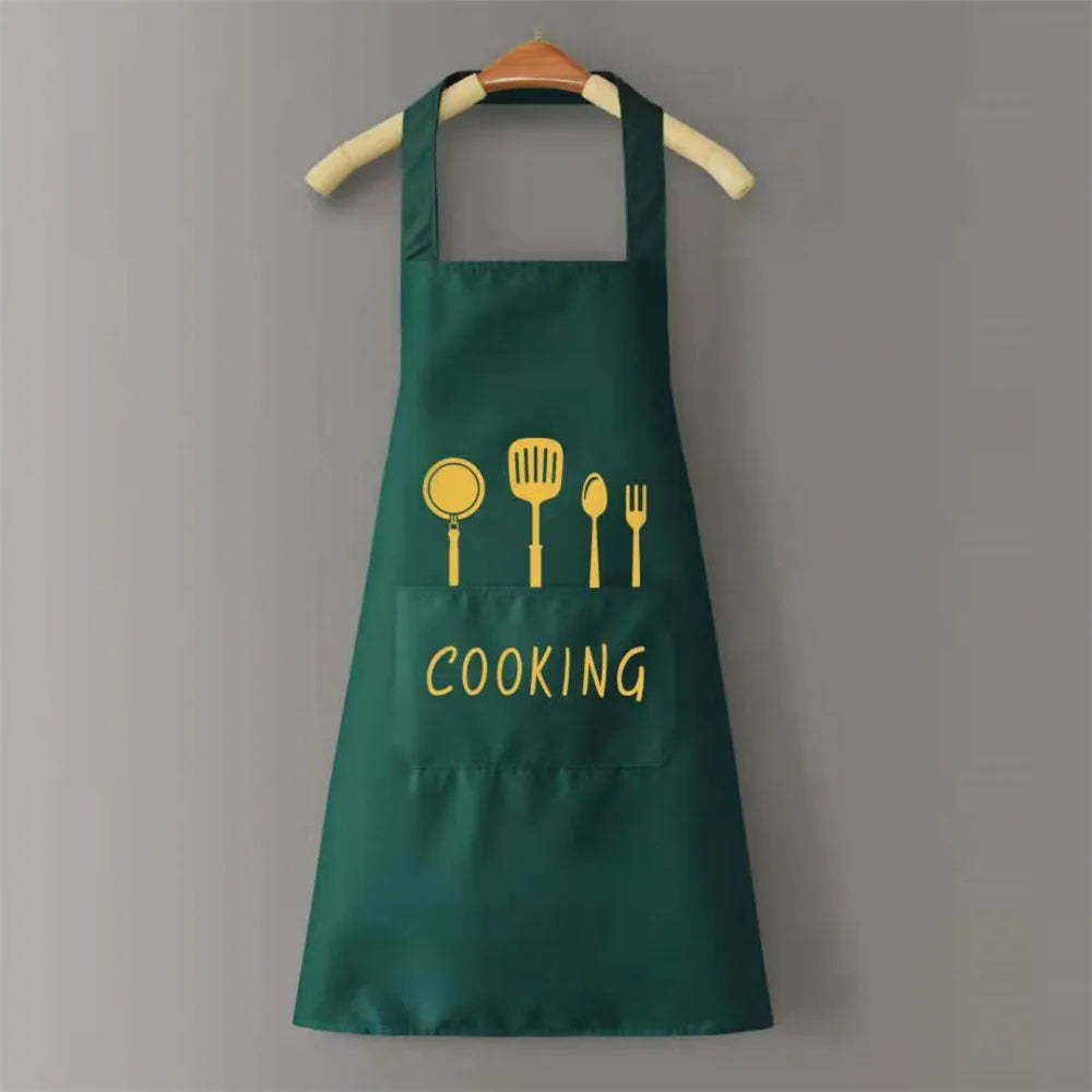 Waterproof Kitchen Apron with Side Towel Pockets for Cooking Dishwashing and Coffee Prep