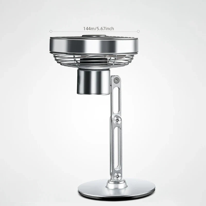 USB Rechargeable Aluminum Mini Fan with 360° Rotation, Foldable Stand and 3 Speed Control for Desktop and Travel
