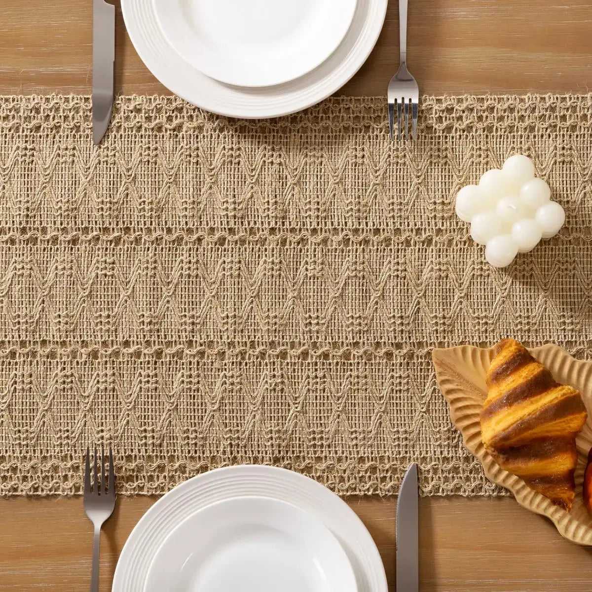 Rustic Burlap Macrame Table Runner for Coffee Table and Dining Decor