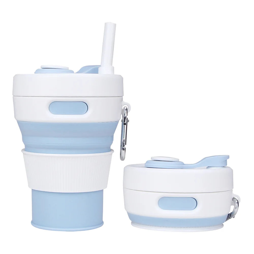 Silicone Folding Cup 450ml Collapsible Travel Cup with Lid and Handle for Camping Hiking and Outdoor Use