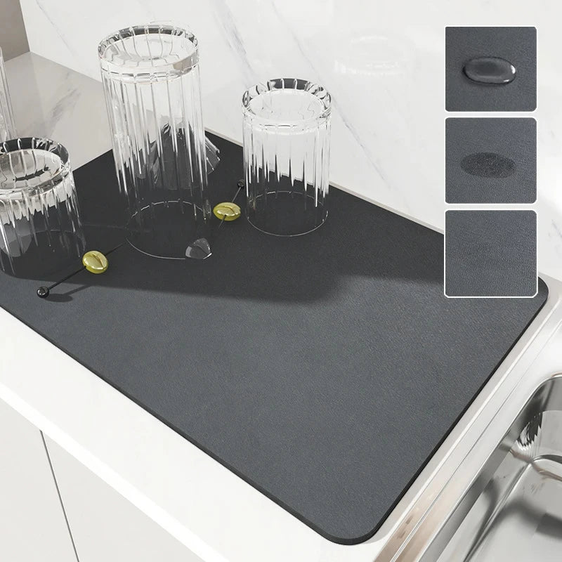 Super Absorbent Dish Drying Mat Quick Dry Diatom Mud Drain Mat for Kitchen Sink Counter Coffee Bar Bathroom