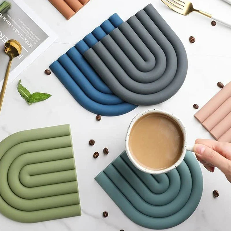 Rainbow Silicone Trivet Mat Set with Heat Resistant Non Slip Design for Pots Cups and Kitchen Tables