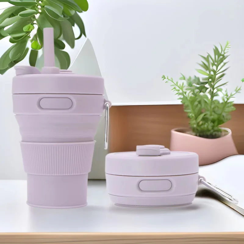 Silicone Folding Cup 450ml Collapsible Travel Cup with Lid and Handle for Camping Hiking and Outdoor Use
