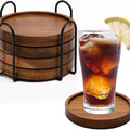 Absorbent Wooden Drink Coasters with Holder for Table Protection Farmhouse Office Bar Use