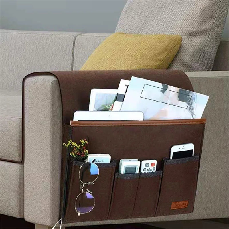 Felt Couch Armrest Organizer for Magazines, Tablets, Cell Phones, and Remote Controls, Hanging Storage Bag for Living Room