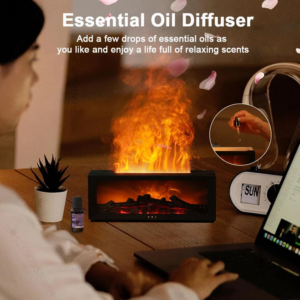 Flame Aroma Diffuser with RGB Lighting and Remote Control for Home Aromatherapy and Humidifying