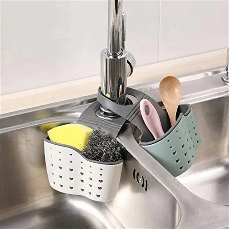 Adjustable Hanging Sink Draining Basket Rubber Sponge Holder for Kitchen and Bathroom