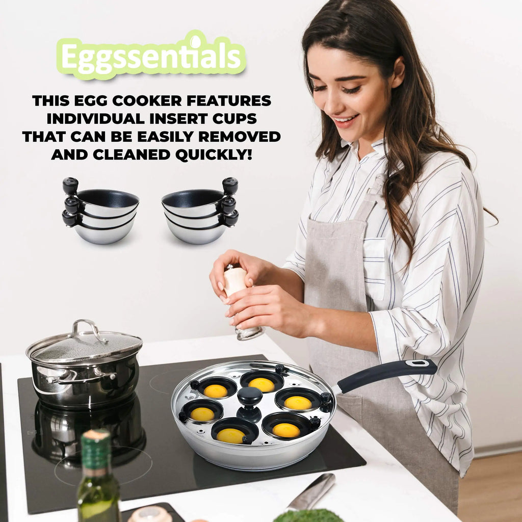 Stainless Steel Egg Poacher Pan with Nonstick Silicone Cups for Breakfast and Steamed Egg Cooking