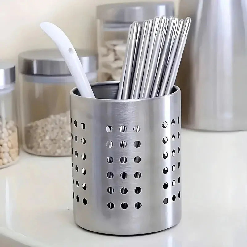Stainless Steel Cylindrical Utensil Holder Cutlery Storage Box for Kitchen and Countertop