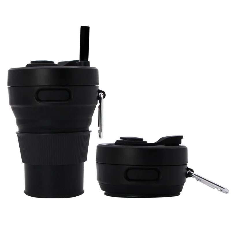 Silicone Folding Cup 450ml Collapsible Travel Cup with Lid and Handle for Camping Hiking and Outdoor Use