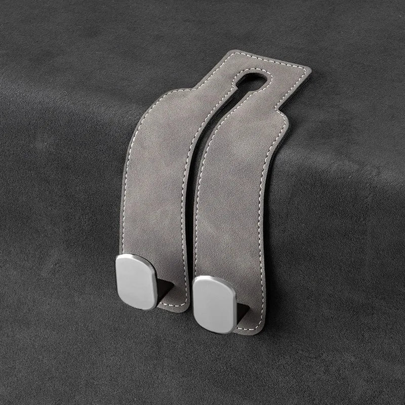 2 Pcs Car Headrest Hook with Soft Leather Finish and Dual Hanging Design for Vehicle Storage