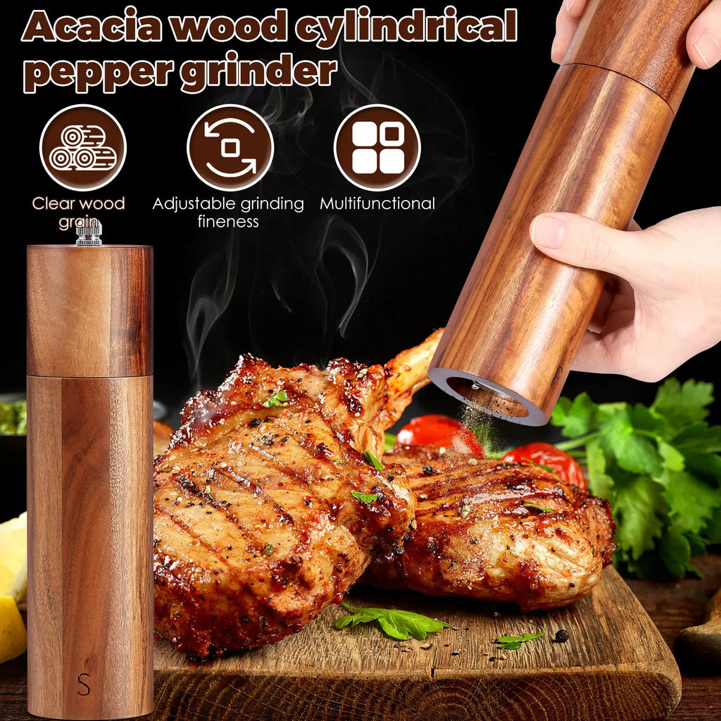 Wooden Pepper Grinder Set with Adjustable Coarseness Design for Sea Salt Peppercorns and Kitchen Seasoning
