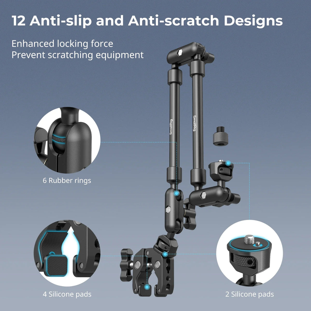 Desktop Shooting Magic Arm with Crab Clamp Adjustable Mount for Smartphone Webcam and Action Camera Use