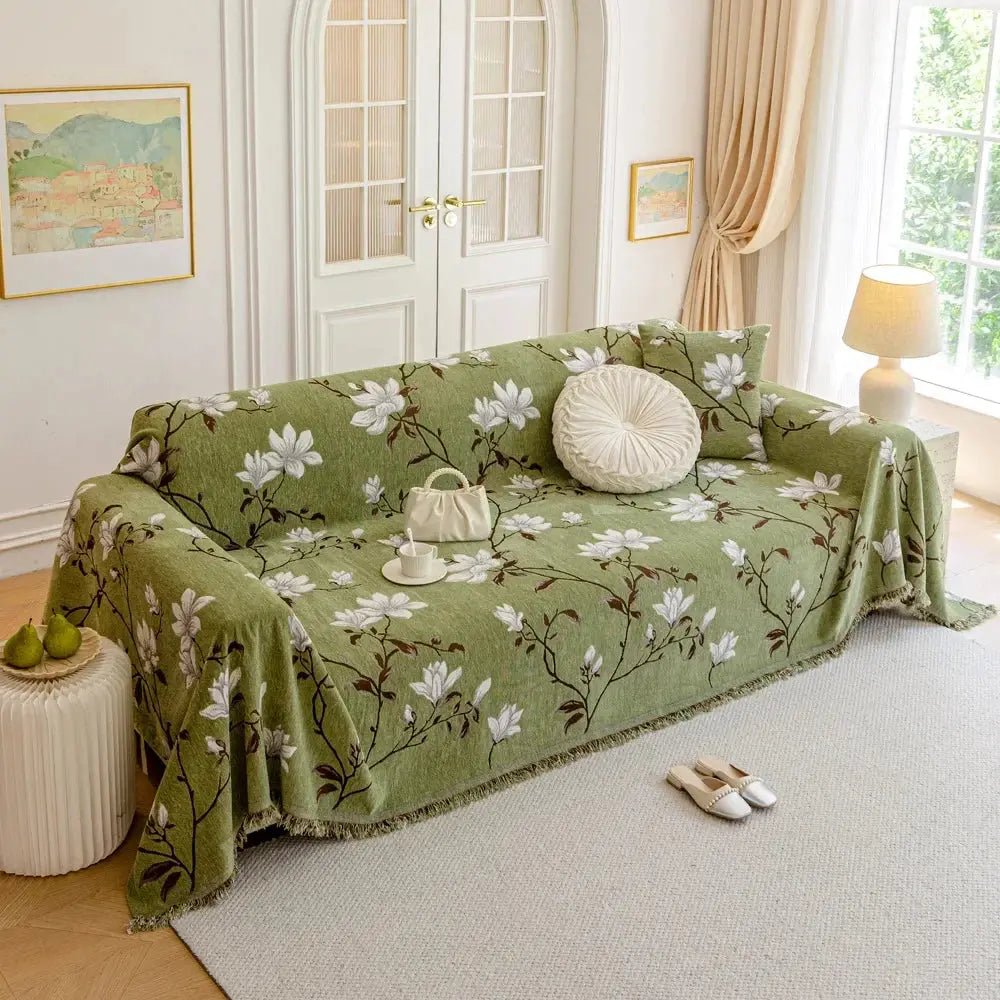 Bohemian Chenille Sofa Cover with Tassels for Four-Season Use as Universal Blanket and Furniture Protector