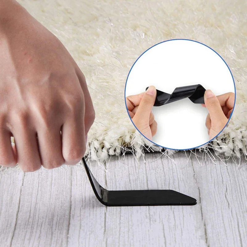 Rug Gripper Tape with Double-Sided Reusable Adhesive Pads for Securing Area Rugs on Smooth Indoor Floors