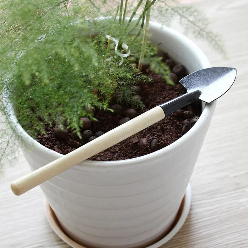 3 Pcs Mini Gardening Kit with Metal Tools and Wooden Handles for Seedling Transplanting and Indoor Outdoor Plant Care