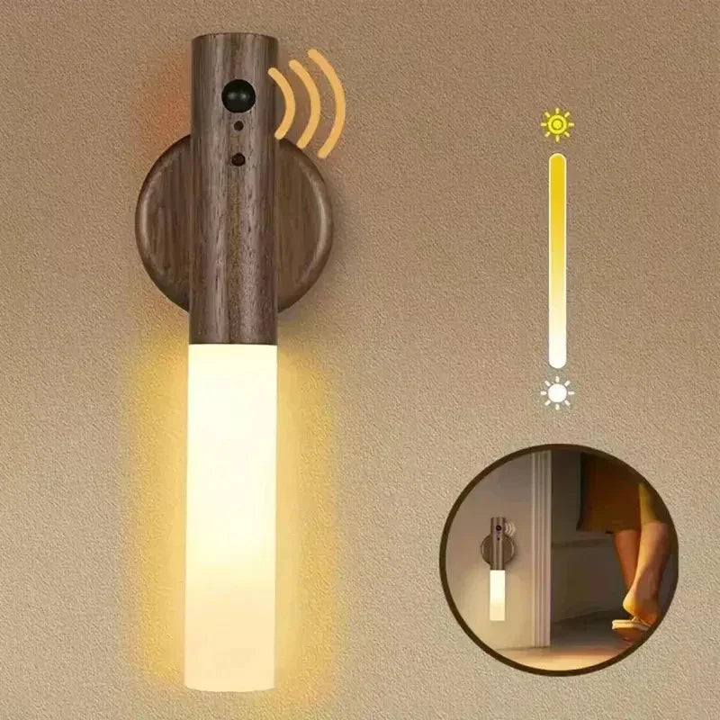 Walnut Glow Sconce with Magnetic Motion Sensor Design for Bedrooms Hallways and Stair Lighting (7×1×1"/18×2.5×2.5cm)