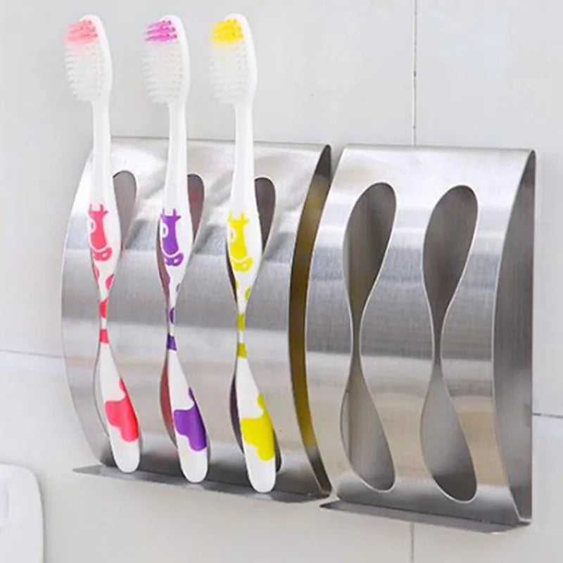 Self Adhesive Toothbrush Holder with Stainless Steel Hook Design for Bathroom Wall Storage