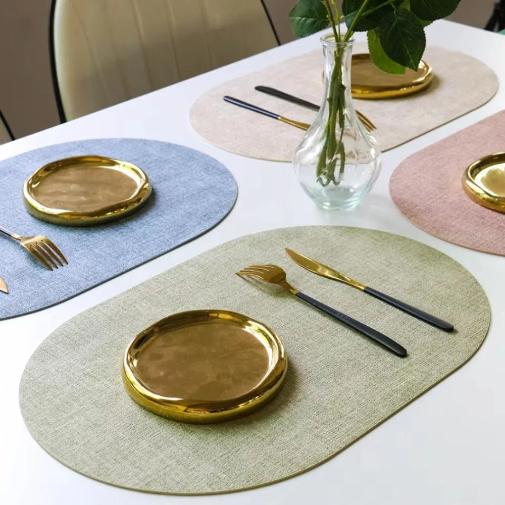 LinoMat Oval Faux Leather Placemats – Elegant, Durable Dining Mats for Modern Tables