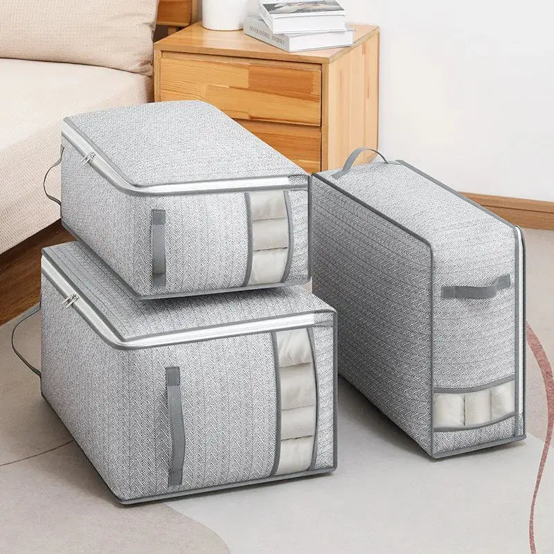 Large Foldable Clothes Storage Bag with Side Window and Reinforced Handles for Wardrobe and Quilt Organization