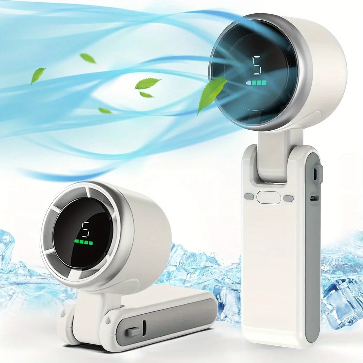 Portable Handheld Turbo Fan with 5 Speed Settings and Foldable Design for Travel and Outdoor Use