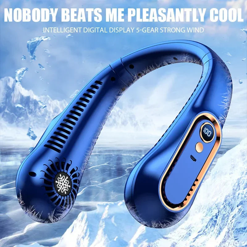 Portable Neck Fan Bladeless Rechargeable with Digital Display and 4 Speeds for Hands Free Cooling