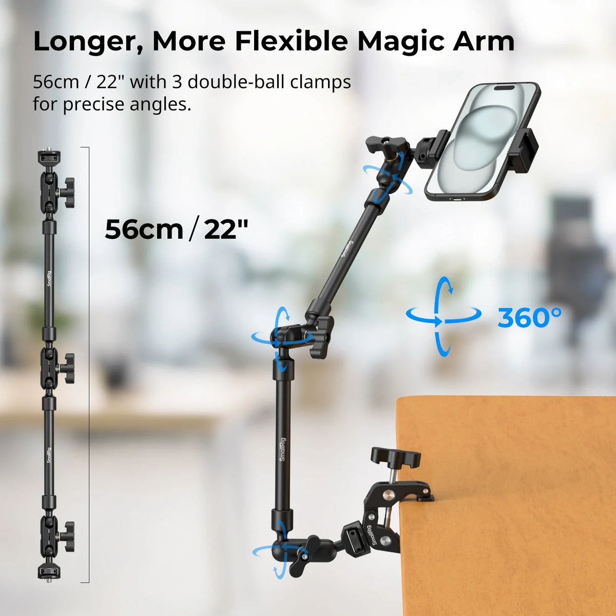 Desktop Shooting Magic Arm with Crab Clamp Adjustable Mount for Smartphone Webcam and Action Camera Use