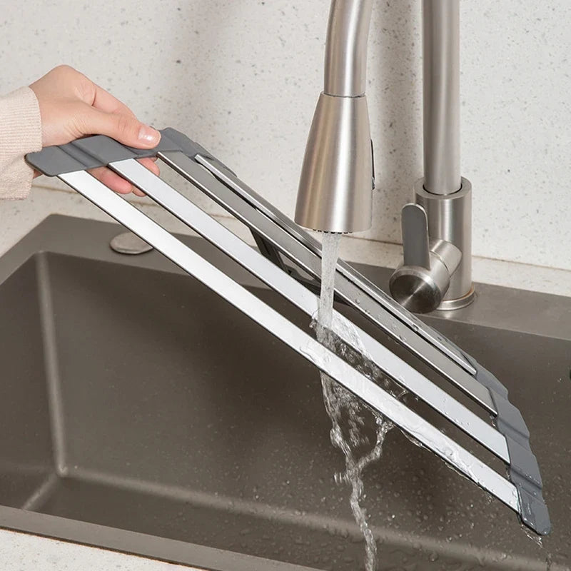 Silicone Triangular Sink Drain Rack with Folding Design for Kitchen Sponge and Utensil Storage