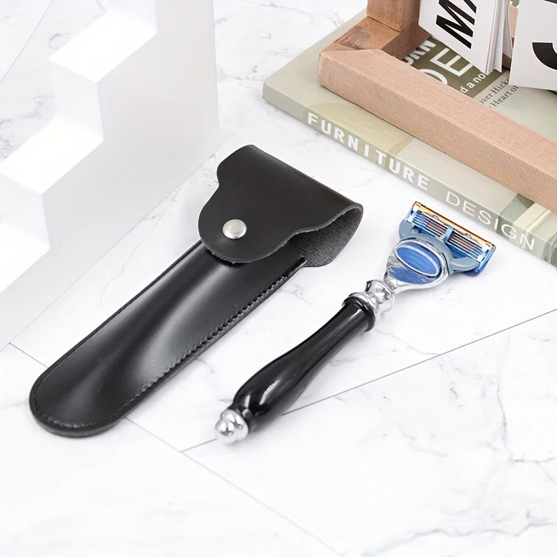 Manual Razor Leather Case for Travel, Portable Beard Trimmer Accessories, Small Storage Bag for Safety Razors and Beard Repair Tools