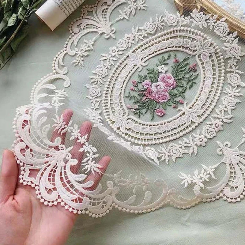 Embroidered Round Lace Table Mat Elegant Decorative Table Cover for Dining Table Party Wedding Decor