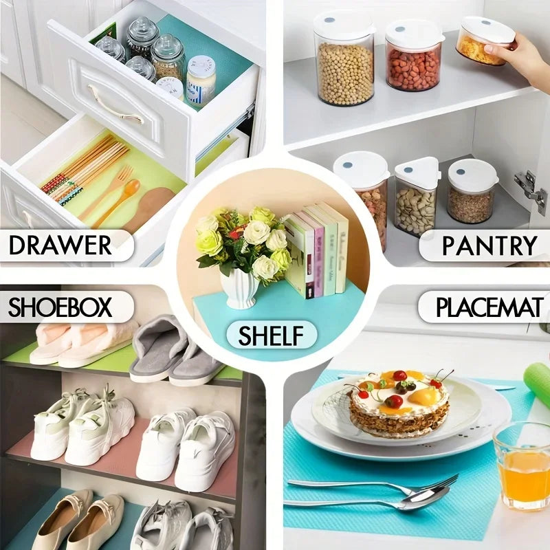 4Pcs Waterproof Refrigerator Liner Mats EVA Washable Shelf Pads for Fridge Drawer Cabinet and Kitchen Storage