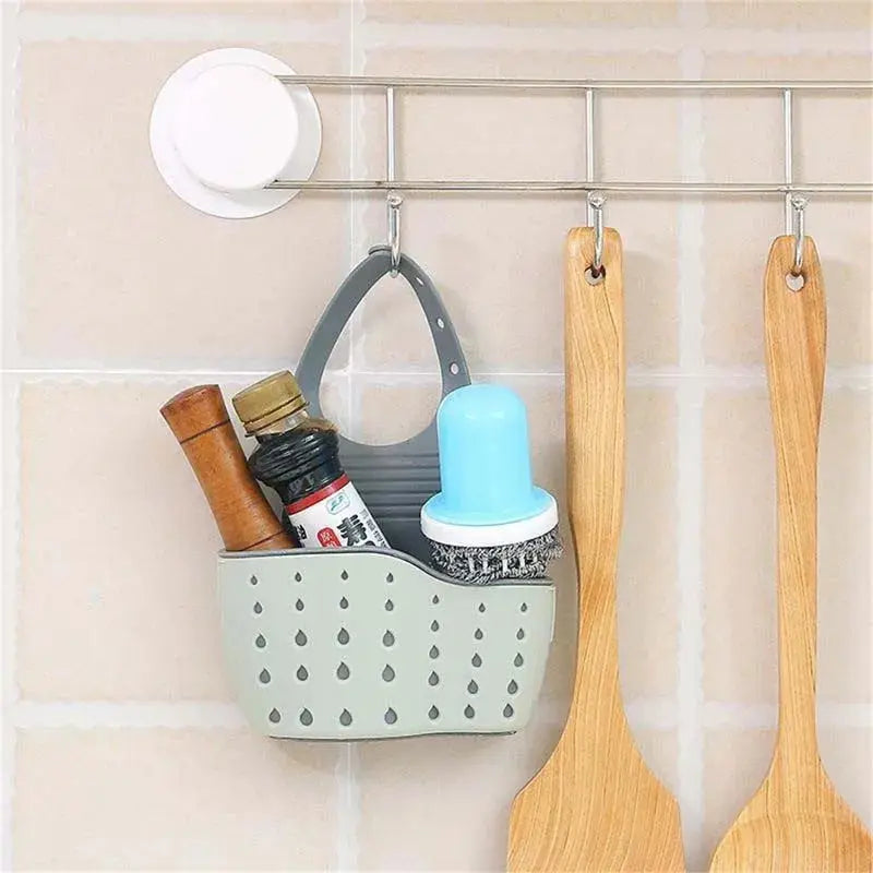 Adjustable Hanging Sink Draining Basket Rubber Sponge Holder for Kitchen and Bathroom
