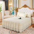 Three Layer Lace Ruffled Bed Skirt Non Slip Mattress Cover Dust Ruffle for Bedroom Use