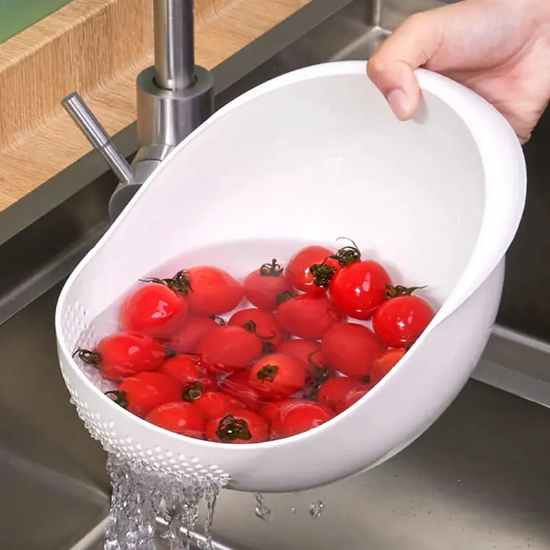 Plastic Rice Sieve Colander with Handles Fine Mesh Drain Basket for Kitchen Washing
