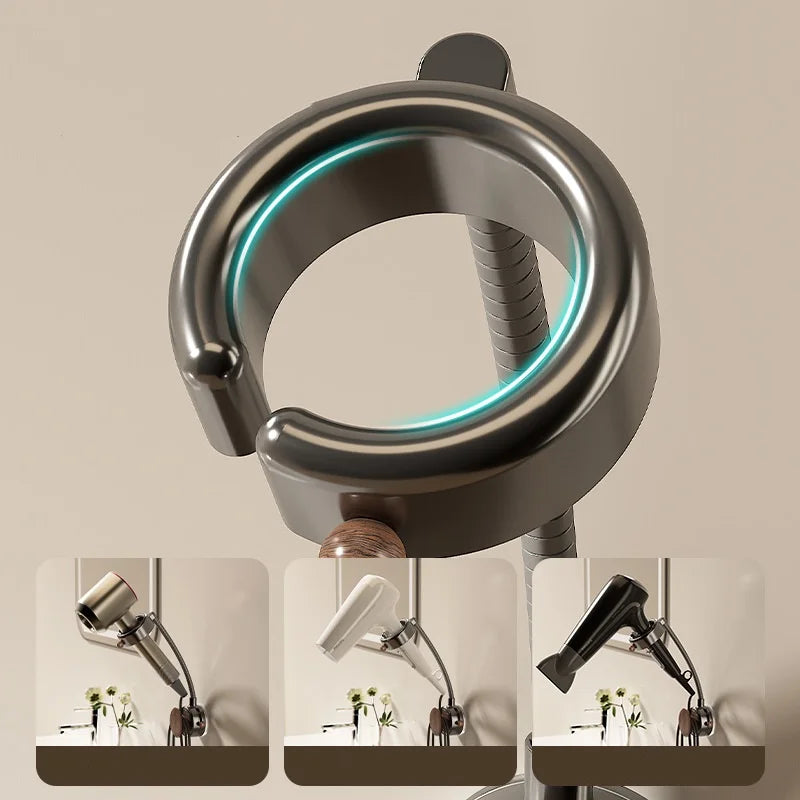 Rotatable Hair Dryer Holder with Adjustable Wall Mount Design for Bathroom Storage