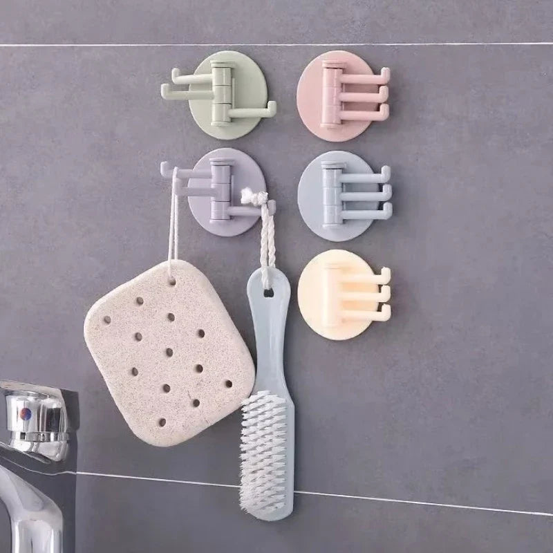 3 Pcs Rotating Adhesive Wall Hooks with Strong Hold for Kitchen, Bathroom, Closet and Home Organization