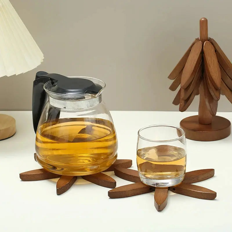 4 Piece Wooden Tree Trivet Set Heat Resistant Table Mat Coasters for Pots and Pans