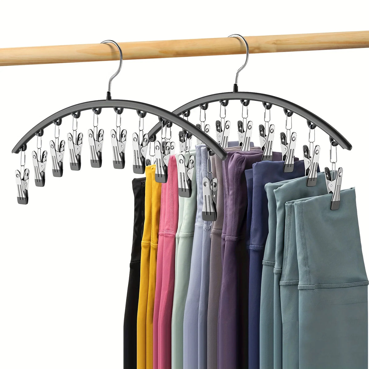 2Pcs Curved Legging Organizer Hanger with Clip Design for Closet and Wardrobe Storage