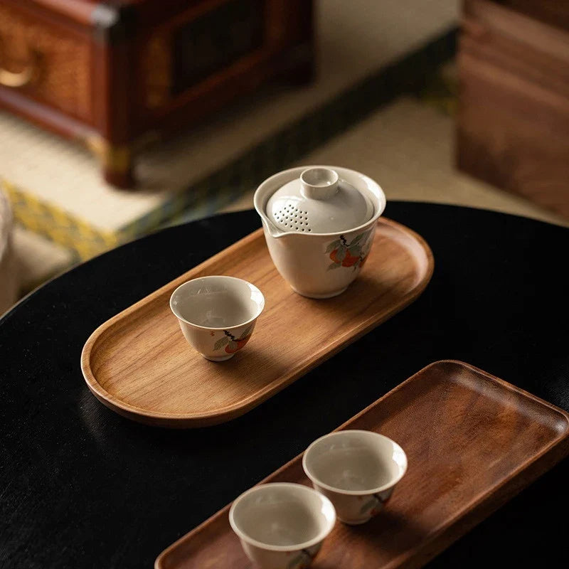Solid Wood Serving Tray Oval Round Wooden Plate Platter for Serving Food Desserts Dinner Table