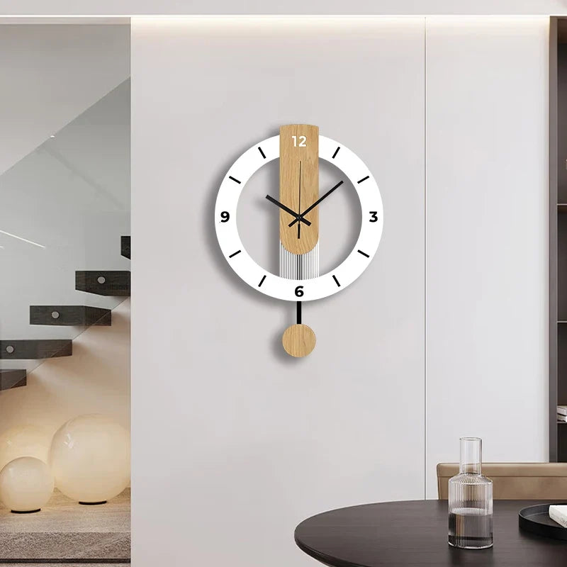 Wood Grain Pendulum Clock with Silent Acrylic Design for Living Room Bedroom Kitchen and Office Decor