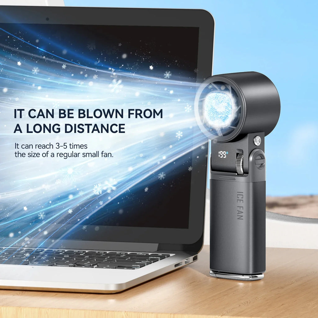 Portable Handheld Fan with Semiconductor Cooling Plate, 6000mAh Battery and Foldable Neck Design for Travel and Outdoor Use