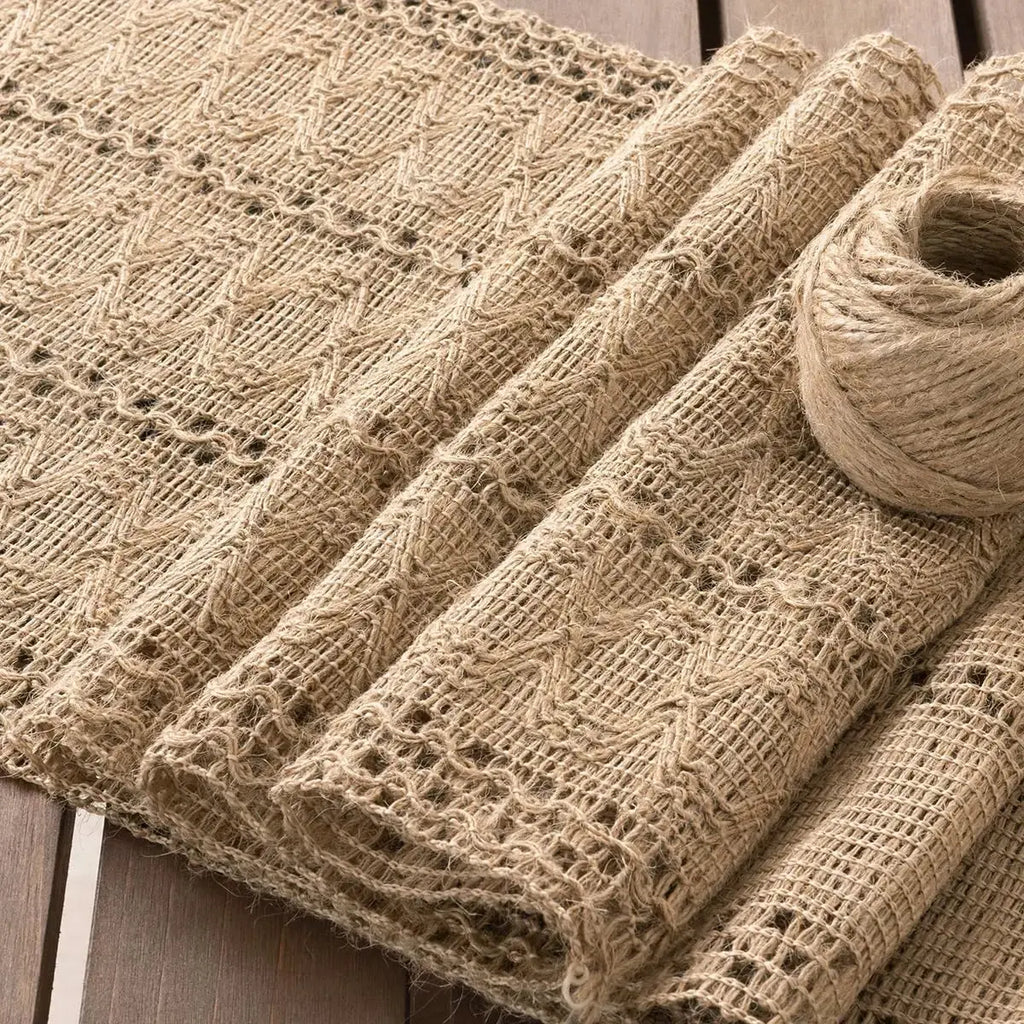 Rustic Burlap Macrame Table Runner for Coffee Table and Dining Decor