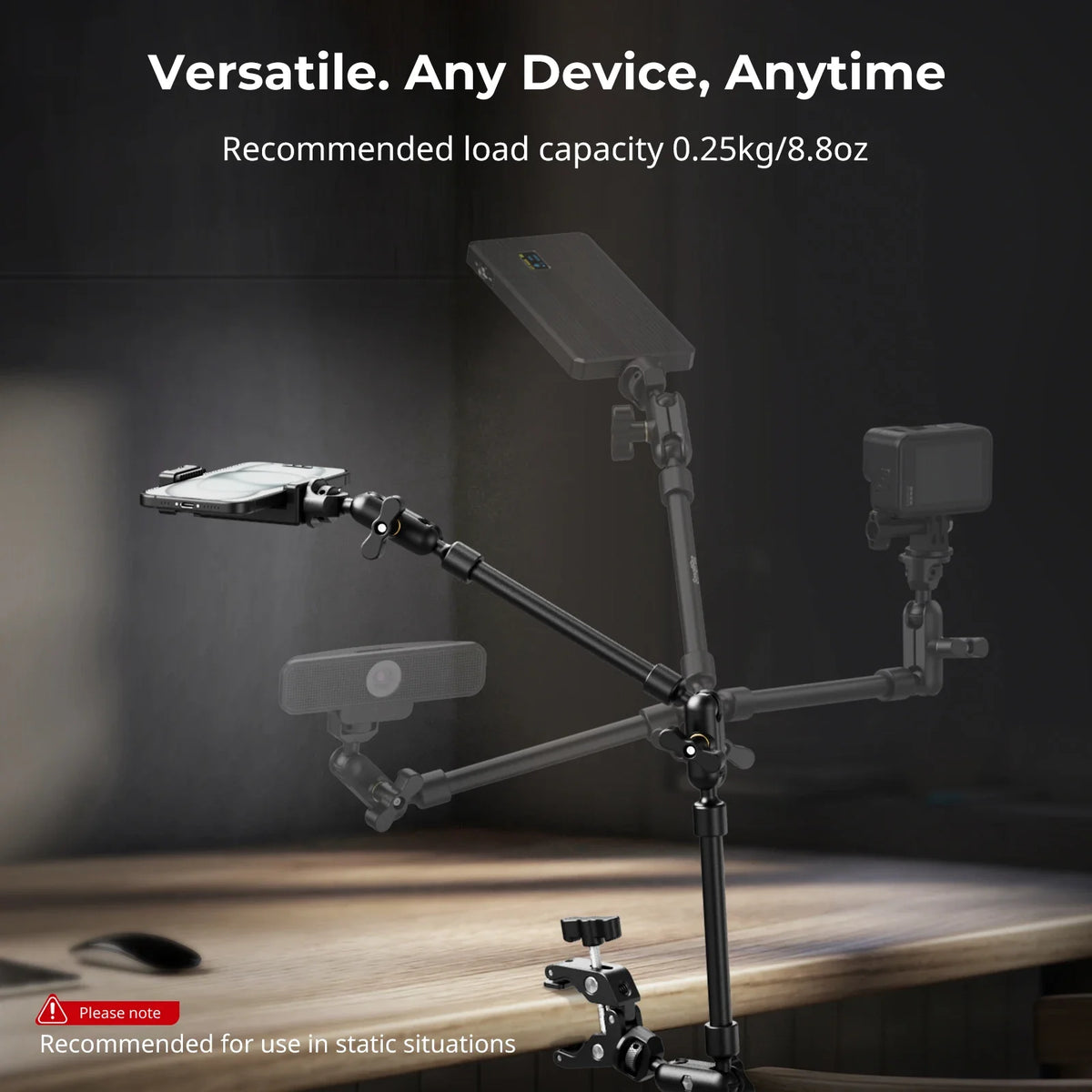 Desktop Shooting Magic Arm with Crab Clamp Adjustable Mount for Smartphone Webcam and Action Camera Use