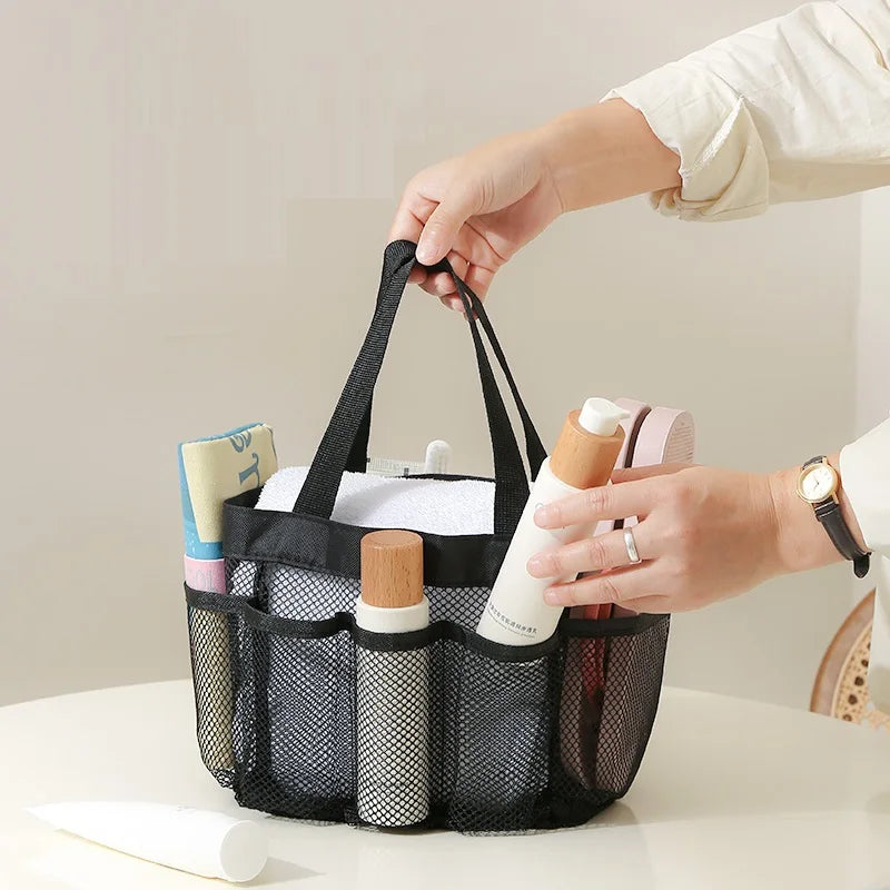 Transparent Mesh Cosmetic Tote Bag with Portable Design for Travel Beach Bathroom and Toiletry Storage