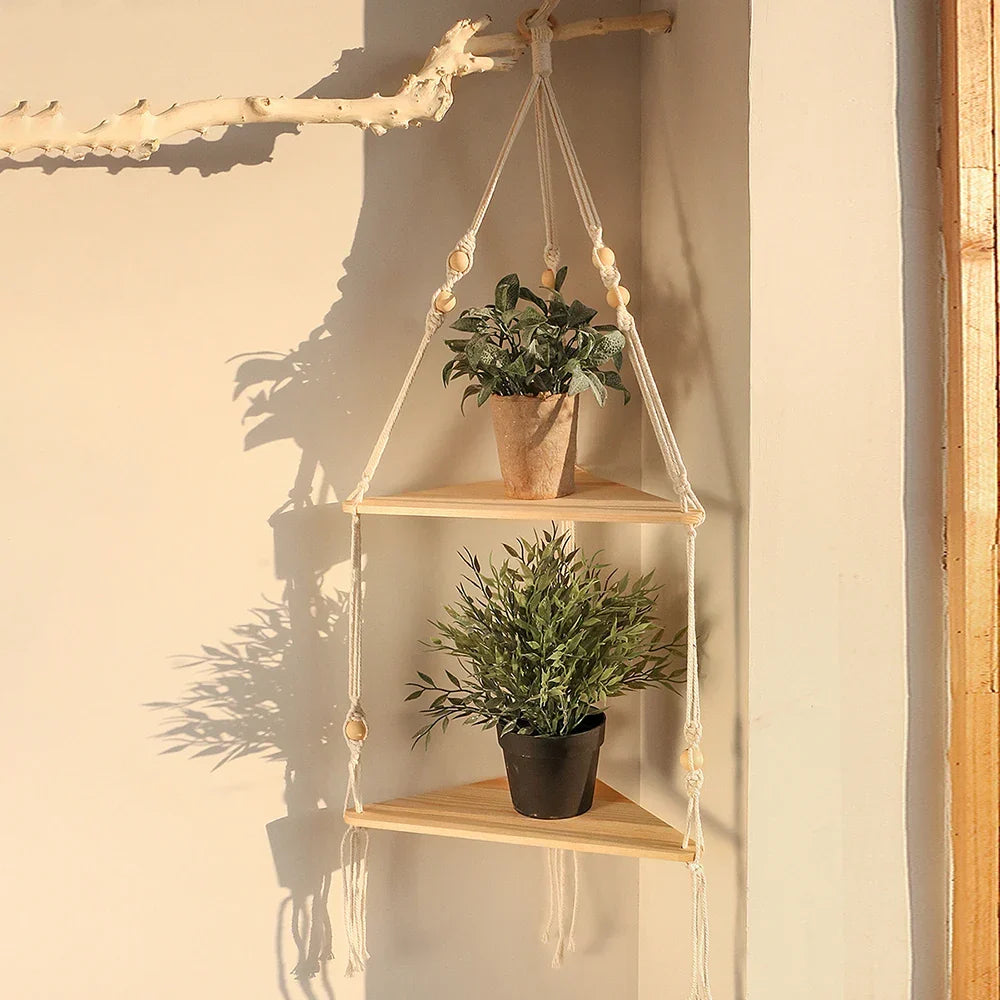 Wood Triangle Floating Wall Shelf for Corner Decor